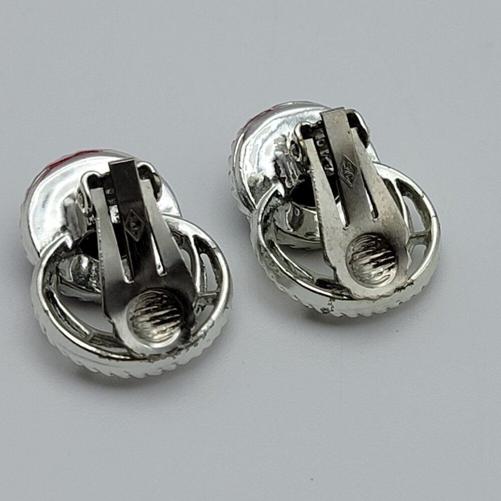 Vtg. Sarah Coventry Modernist Silver Tone Black Lucite Stud Earrings Clip On 1" - Picture 4 of 8